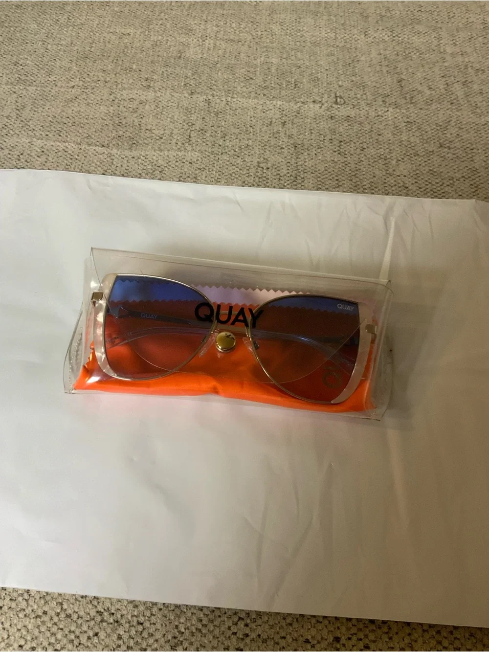 Quay Australia Clear Frame Sunglasses with Blue-to-Red Gradient Lenses